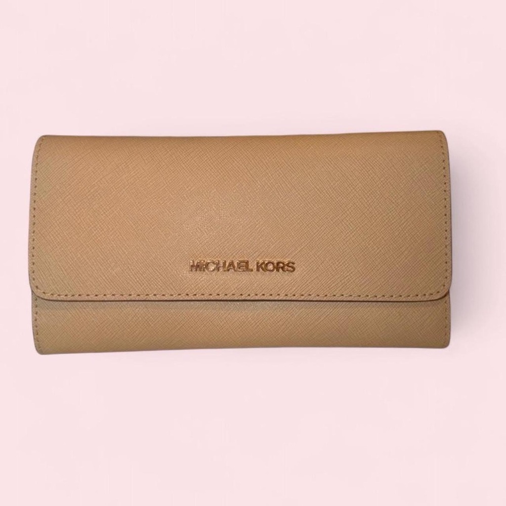 Michael Kors Tan Saffiano Leather Trifold Wallet Continental Wallet